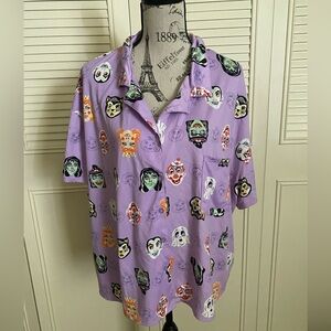 Way to Celebrate Halloween retro vintage icon Monster faces button shirt pastel